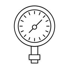 Industrial water pressure gauge with a red needle indicating measurement on a dial face
