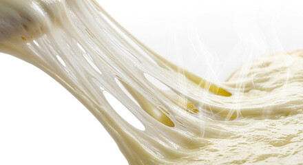 Melted Mozzarella Cheese Stretching in Long Gooey Strands