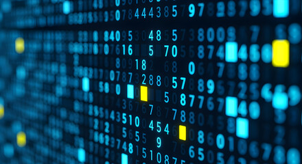 Blue Data Matrix with Yellow Highlights Abstract Digital Technology Background