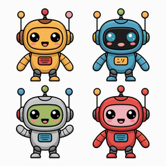 Illustration of cute cartoon robot character isolated on white background adorable android with antenna and screen vector illustration of kawaii machine design for kids and children