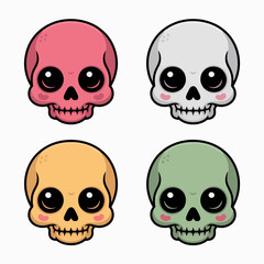 Illustration of cute cartoon skull character illustration vector design isolated on white background funny halloween bone skeleton head graphic art drawing for spooky holiday