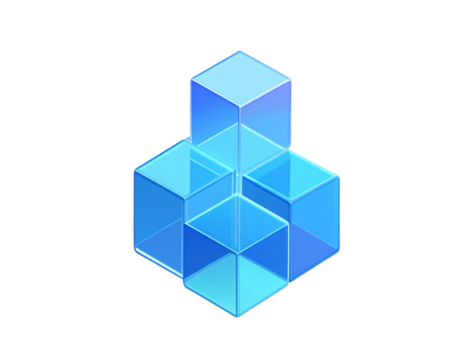 Isometric Blue And Cyan Translucent Cubes Cluster Representation Of Data Storage Isolated Transparent Background