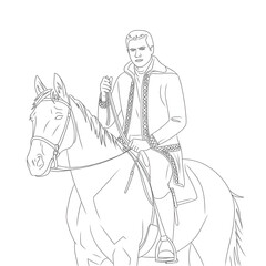 ‎A line art A A man sits on a horse with a whip. illustration of a coloring