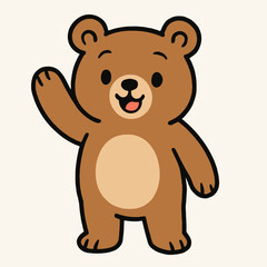 Illustration of a cute cartoon bear waving hello, a cheerful and friendly illustration perfect for greeting cards and childrens designs, isolated on white background