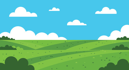 Obraz premium Cartoonish Green Hills Under a Blue Sky