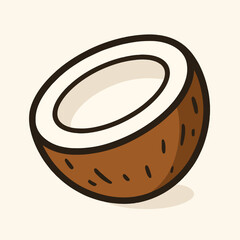 Illustration of a halved coconut illustration on a white background, showcasing its brown shell and white flesh, is perfect for themes related to tropical fruits, healthy eating, and exotic