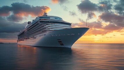 Cruise ship sunset ocean voyage.