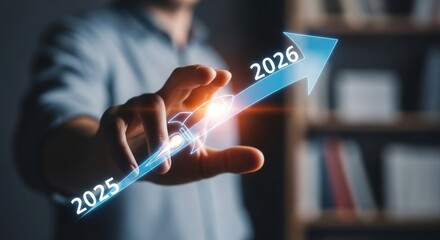 Person pushing a digital arrow upward, representing growth into 2026