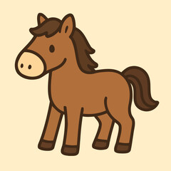 Illustration of cute brown cartoon horse with a friendly expression, perfect for childrens illustrations, farmthemed designs, or equestrianrelated projects, showcasing a playful and