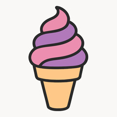 Illustration of a swirled ice cream cone with pink and purple flavors, a delightful dessert, sweet treat, or a refreshing summer snack, perfect for a cold and delicious indulgence