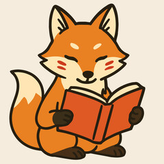 Illustration of a delightful cartoon illustration features a cute fox engrossed in reading a book, symbolizing education, learning, and the joy of literature with its charming and