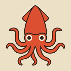 Illustration of a vibrant red squid with captivating eyes and swirling tentacles, embodying the mysterious allure of marine wildlife in a captivating cartoon vector illustration