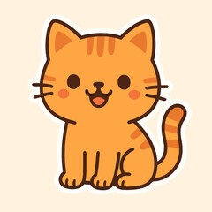 Illustration of adorable cartoon cat with a sweet smile, sitting and looking cheerful, a cute and playful kitten with orange fur, perfect for childrens illustrations and designs