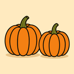 Illustration of a delightful cartoon illustration featuring two vibrant orange pumpkins, capturing the essence of autumn, halloween, and thanksgiving celebrations with their charming