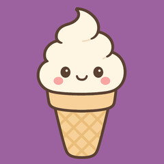 Illustration of a delightful cartoon illustration of a cute ice cream cone, perfect for adding a touch of sweetness and joy to any project, ideal for summerthemed designs and childrens