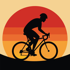 Obraz premium Silhouette of cyclist riding bicycle against a sunset