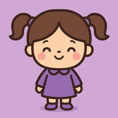 Illustration of a cute cartoon girl with pigtails, rosy cheeks, and a happy smile, radiating innocence and joy, perfect for illustrations related to childhood, education, and family