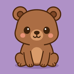 Illustration of adorable brown bear cartoon illustration on a purple background, showcasing a cute and friendly animal character design with a sweet and playful expression perfect for