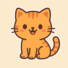 Illustration of a cute cartoon cat character sitting with a happy expression, isolated on a cream background, perfect for childrens illustrations, petthemed designs, or fun stickers
