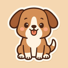 Fototapeta premium Cute cartoon puppy sticker vector, brown and white dog mascot illustration, kawaii pet icon for kids branding and packaging