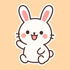 Illustration of cute rabbit cartoon character waving hand, a kawaii and adorable illustration, perfect for stickers, cards, and designs, isolated on white background