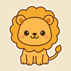 Illustration of cute cartoon lion character illustration vector design graphic drawing of a funny happy sweet adorable wildlife zoo safari jungle animal isolated on beige background