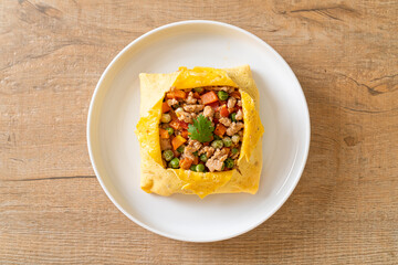 egg wrap or stuffed egg with minced pork and vegetable