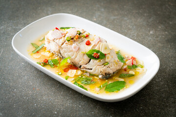 steamed sea bass fish with herbs
