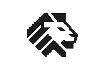 Modern Geometric Lion Logo Strong with Stylish, and Minimalist Design on White.