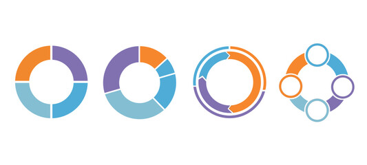 Colorful pie chart and donut chart set, Pie chart set Circle pie chart diagram, Circle icons for infographic, Pie chart circle, Flat process cycle, Progress sectors