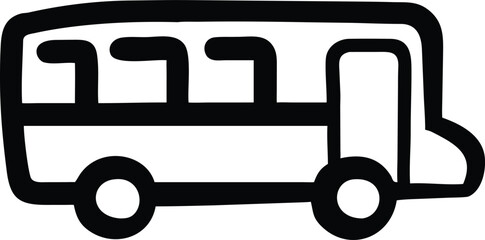 Black and white icon of a bus with a straight body and rectangular windows vehicle transport