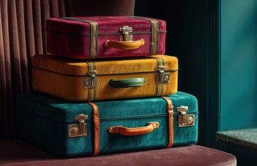 Colorful vintage suitcases ready for an adventure trip