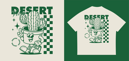 Retro cactus cartoon character in a pot . Perfect for t-shirt design, stikers, apparel, fashion prints, and more © luqart97