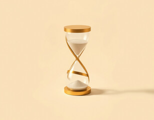 Gold Hourglass with Sand Falling Against Beige Background