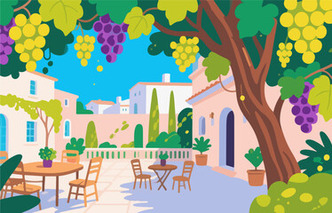 The grapevines in the yard have exquisite vector patterns.