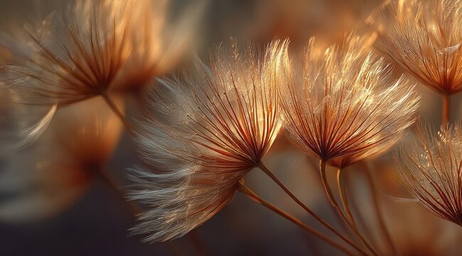 Backlit seed heads, delicate, feathery plumes glowing golden - Powered by Adobe
