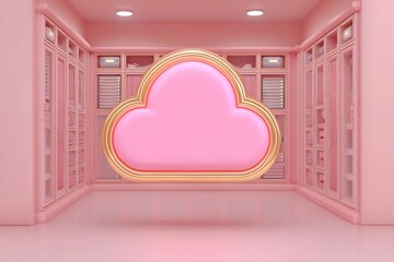 Pink Cloud Symbol in a Luxury Closet Data Storage Concept  3D Render.