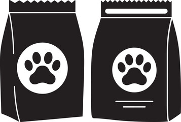 Two bags of pet food with paw print silhouette