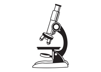 Vector Silhouette of Microscope in Black and White for Science and Education Themes.