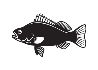 Bass Fish Silhouette Vector Illustration with Sharp Fins on Clean White Background.