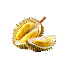 Fototapeta premium Fresh Durian Fruit Slices Isolated on Black Background