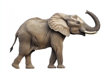 Obraz premium Elephant with raised trunk isolated on white background