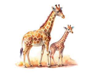Obraz premium watercolor mother giraffe with her kid vector illustration isolated on white background