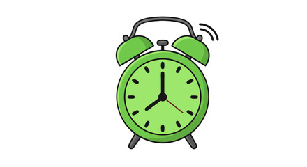 Whimsical Green Cartoon Alarm Clock Illustration on White Background for Time Management Projects