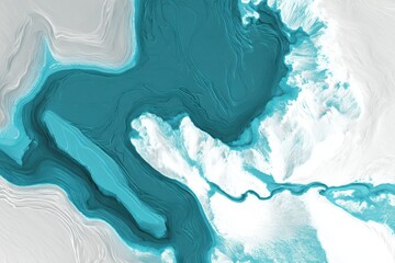 Aerial View of Turquoise River Flowing Through Abstract White Terrain Landscape Art