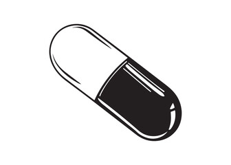 Capsule Pill Silhouette Vector Icon for Pharmacy, Drugstore, and Medical Design Themes.