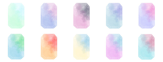 四角い宝石のツートンカラー水彩素材セット