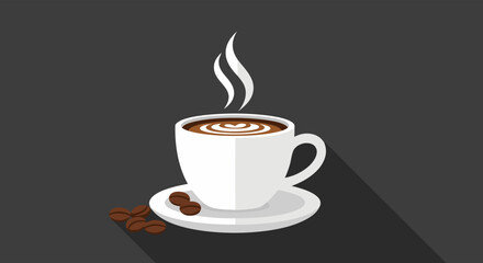 Obraz premium Stylized Coffee Cup Illustration with Latte Art and Aromatic Steam for a Cozy Break