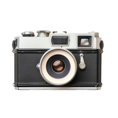 Vintage camera, black and silver, front view