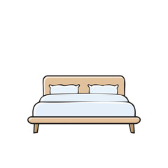 Minimal cozy bed with pillows in cartoon doodle front view